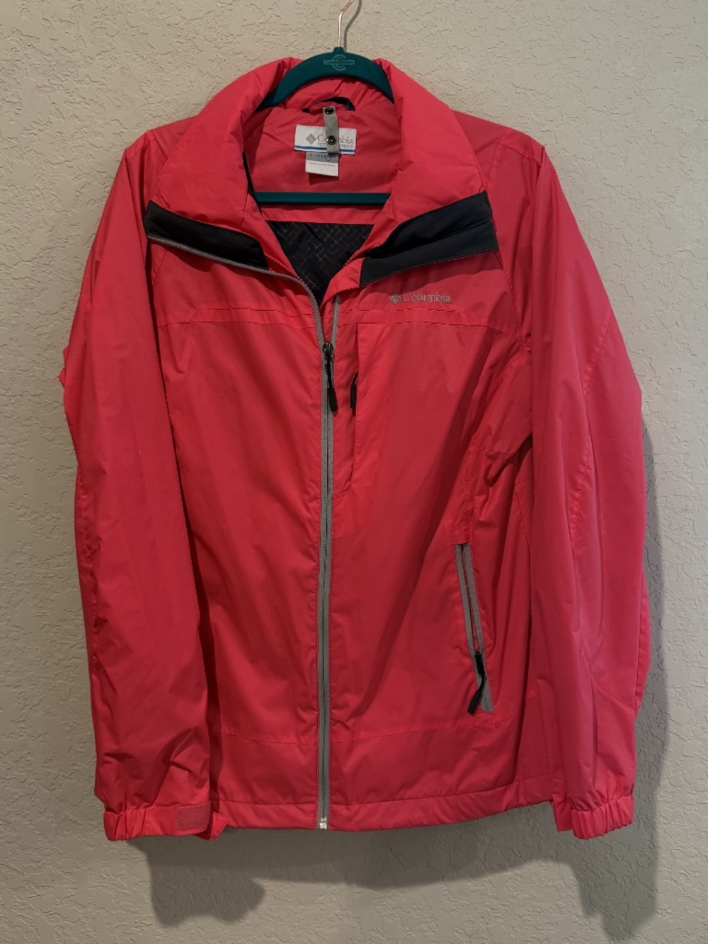 Columbia Interchange Hooded Rain Jacket Coral Red L